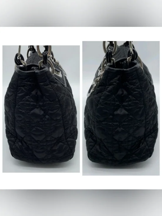 Authentic Christian Dior Cannage Turnlock Black Nylon Chain Handbag W/DB/Charm - Picture 5 of 14